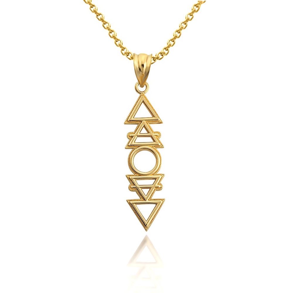 Solid 10k Gold 4 Elements Earth, Air, Water, Fire Symbols Pendant Necklace